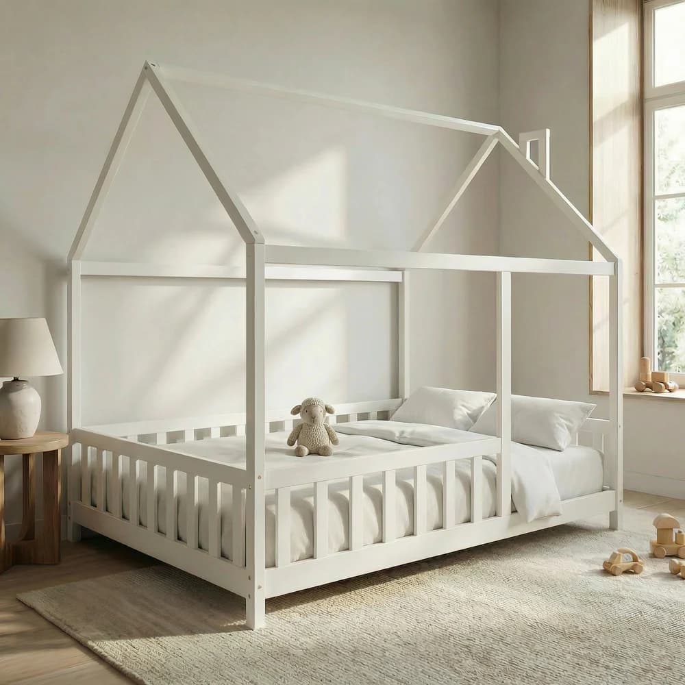 White Kids Montessori House Bed Frame